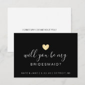 Bent u mijn Bridesmaid - Heart Gold Black Kaart (Voorkant / Achterkant)