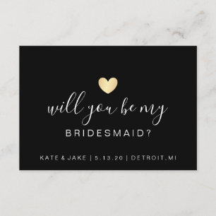 Bent u mijn Bridesmaid - Heart Gold Black Kaart