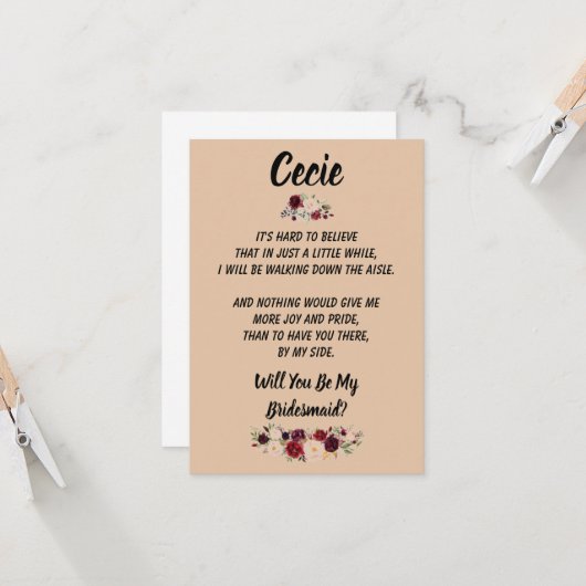 Bent u mijn Bridesmaid? Kaart (Voorkant / Achterkant in situ)