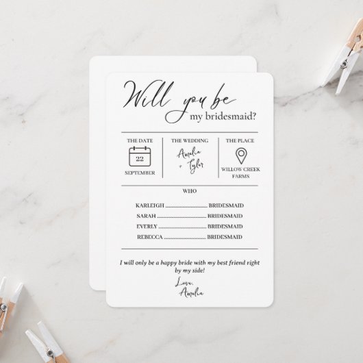 Bent u mijn Bridesmaid-Kaart met details? Kaart (Voorkant / Achterkant in situ)