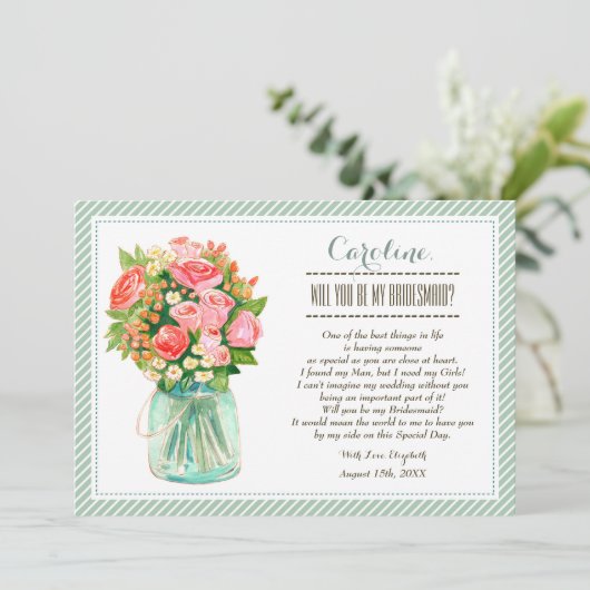 Bent u mijn Bridesmaid? Mason Jar Floral Kaart (Staand voorkant)
