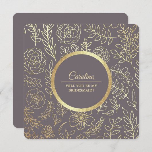 Bent u mijn Bridesmaid? Mocha Gold Floral Kaart (Voorkant / Achterkant)