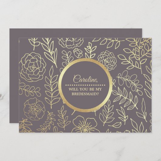 Bent u mijn Bridesmaid? Mocha Gold Floral Kaart (Voorkant / Achterkant)