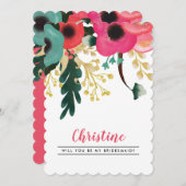 Bent u mijn Bridesmaid? Modern Floral Kaart (Voorkant / Achterkant)