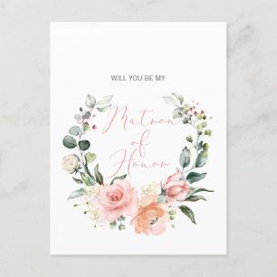 Bent u mijn Bridesmaid MOH Pink Script Floral? Uitnodiging Briefkaart