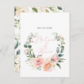 Bent u mijn Bridesmaid MOH Pink Script Floral? Uitnodiging Briefkaart (Voorkant / Achterkant)