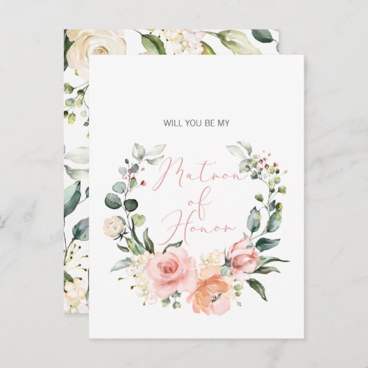 Bent u mijn Bridesmaid MOH Pink Script Floral? Uitnodiging Briefkaart (Voorkant / Achterkant)