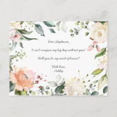 Bent u mijn Bridesmaid MOH Pink Script Floral? Uitnodiging Briefkaart (Achterkant)
