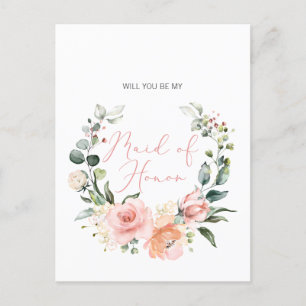 Bent u mijn Bridesmaid MOH Pink Script Floral? Uitnodiging Briefkaart