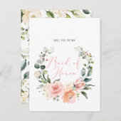 Bent u mijn Bridesmaid MOH Pink Script Floral? Uitnodiging Briefkaart (Voorkant / Achterkant)