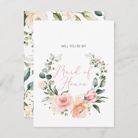 Bent u mijn Bridesmaid MOH Pink Script Floral? Uitnodiging Briefkaart (Voorkant / Achterkant)