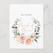 Bent u mijn Bridesmaid MOH Pink Script Floral? Uitnodiging Briefkaart (Voorkant)