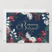 Bent u mijn Bridesmaid? Navy Blue Burgundy Kaart (Voorkant)
