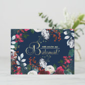 Bent u mijn Bridesmaid? Navy Blue Burgundy Kaart (Staand voorkant)