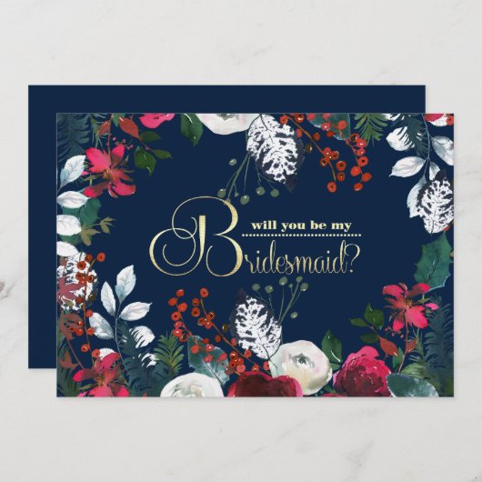 Bent u mijn Bridesmaid? Navy Blue Burgundy Kaart (Voorkant / Achterkant)
