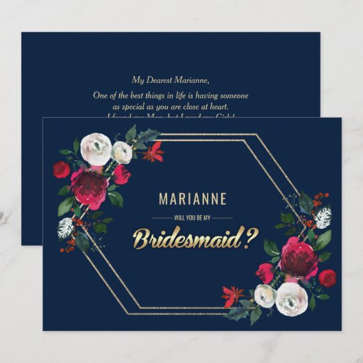 Bent u mijn Bridesmaid? Navy Blue Burgundy Kaart (Voorkant / Achterkant)