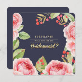Bent u mijn Bridesmaid? Navy Blue Floral Kaart (Voorkant / Achterkant)