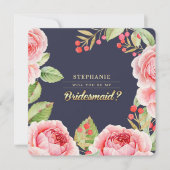 Bent u mijn Bridesmaid? Navy Blue Floral Kaart (Voorkant)