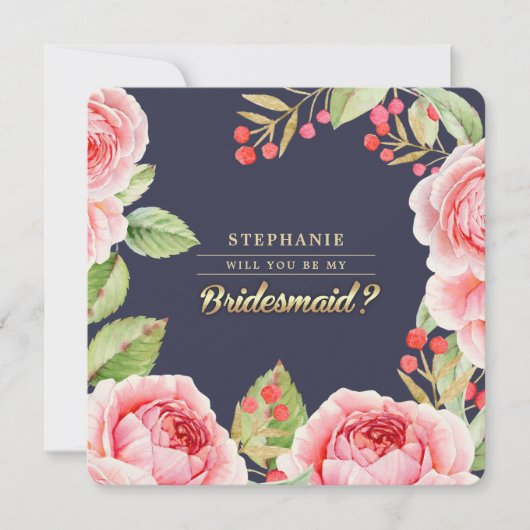 Bent u mijn Bridesmaid? Navy Blue Floral Kaart (Voorkant)