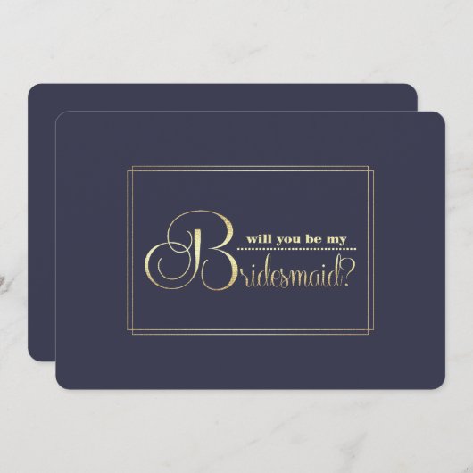 Bent u mijn Bridesmaid? Navy Blue Gold Kaart (Voorkant / Achterkant)