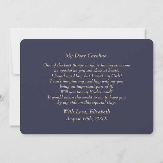 Bent u mijn Bridesmaid? Navy Blue Gold Kaart (Achterkant)