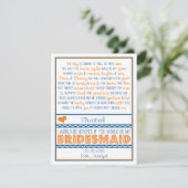 Bent u mijn Bridesmaid? Navy Blue/Oranje gedicht Kaart (Staand voorkant)