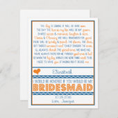 Bent u mijn Bridesmaid? Navy Blue/Oranje gedicht Kaart (Voorkant / Achterkant)