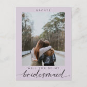 Bent u mijn Bridesmaid Paarse Foto Modern Briefkaart (Voorkant)