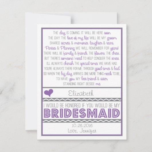 Bent u mijn Bridesmaid? Paarse/grijze kaart (Voorkant)