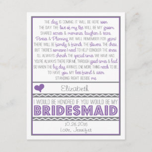 Bent u mijn Bridesmaid? Paarse/grijze kaart