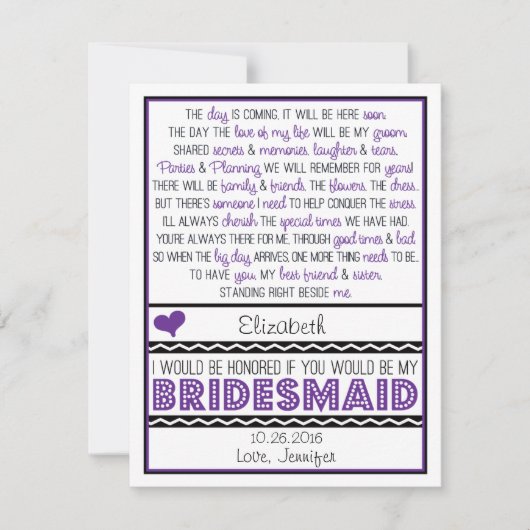 Bent u mijn Bridesmaid? Paarse/zwarte kaart (Voorkant)