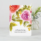 Bent u mijn Bridesmaid? Peach Red Floral Kaart (Staand voorkant)