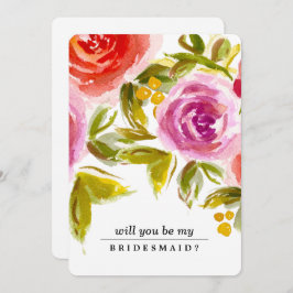 Bent u mijn Bridesmaid? Peach Red Floral Kaart