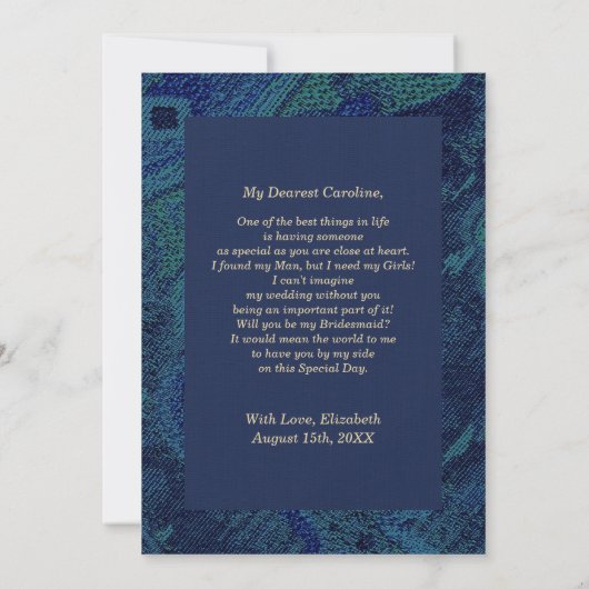 Bent u mijn Bridesmaid? Peacock Feather Kaart (Achterkant)