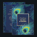 Bent u mijn Bridesmaid? Peacock Feather Kaart<br><div class="desc">Peacock Feather met Gold Foil Lijst gepersonaliseerde Navy Blue Bridesmaid om een verzoek te richten | Kaarten van de uitnodiging | Pas de naam, datum, tekst en alle details van uw uitnodigingen aan. Aanpassingen voor een bruiloft, uitnodigingen voor een bridale douche, sparen de datumkaarten, Bridesmaid om Kaarten aan te vragen,...</div>