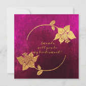 Bent u mijn Bridesmaid Pink Fuchsia Velvet Gold Kaart (Voorkant)
