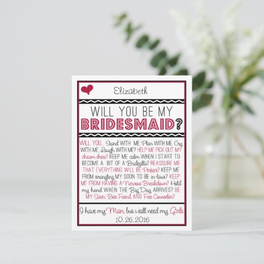 Bent u mijn Bridesmaid? Rode/zwarte inktkaart Kaart (Staand voorkant)