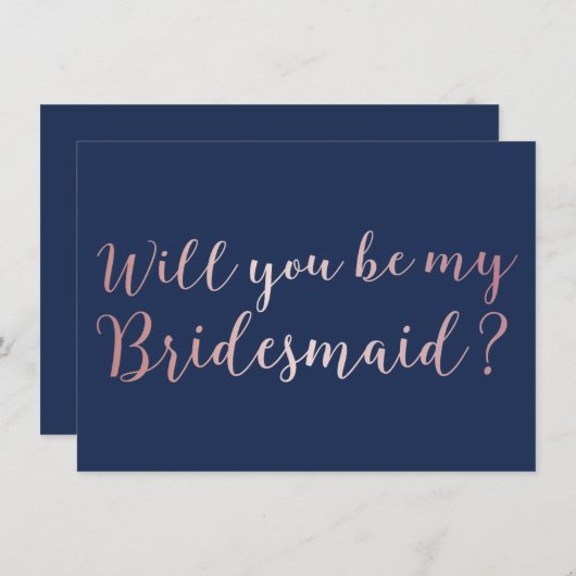 Bent u mijn Bridesmaid Roos Gold Scripts Navy? Kaart (Voorkant / Achterkant)