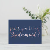 Bent u mijn Bridesmaid Roos Gold Scripts Navy? Kaart (Staand voorkant)