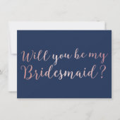 Bent u mijn Bridesmaid Roos Gold Scripts Navy? Kaart (Voorkant)