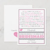 Bent u mijn Bridesmaid? Roze/grijze geheugenkaart Kaart (Voorkant / Achterkant)