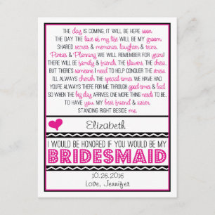 Bent u mijn Bridesmaid? Roze/zwarte kaart