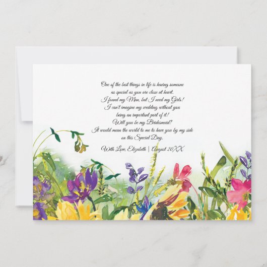 Bent u mijn Bridesmaid? Summer Meadow Rustic Kaart (Achterkant)