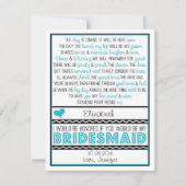 Bent u mijn Bridesmaid? Turquoise/Black Poem Kaart (Voorkant)