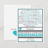 Bent u mijn Bridesmaid? Turquoise/Black Poem Kaart (Voorkant / Achterkant)