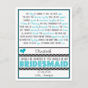 Bent u mijn Bridesmaid? Turquoise/Black Poem V2 Kaart