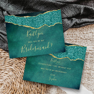 Bent u mijn Bridesmaid Turquoise & Gold Agate Uitnodiging Briefkaart