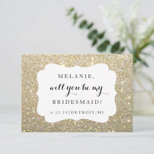 Bent u mijn Bridesmaid - Wed Day Gold Glitter Kaart (Staand voorkant)