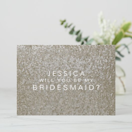 Bent u mijn Bridesmaid White Gold Sequins Kaart? Kaart (Staand voorkant)
