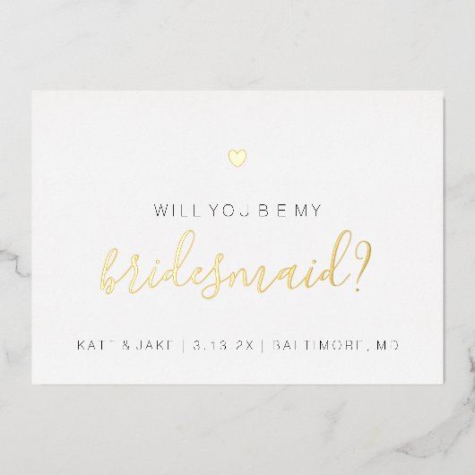 Bent u mijn Bridesmaïde Kaart - Heart Gold Foil? (Voorkant)